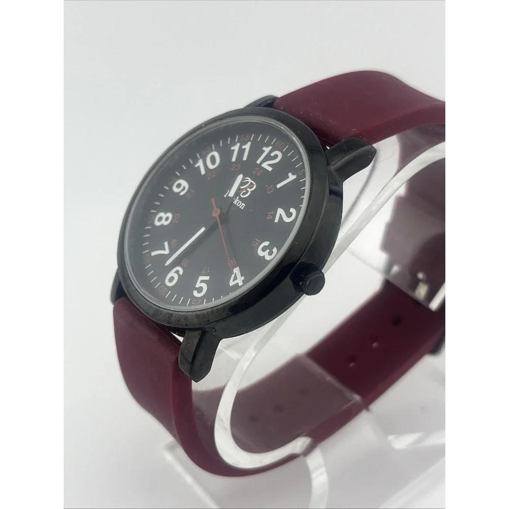 Blekon Watch Men 38mm Black Case‎ Maroon Silicone Band- New Battery